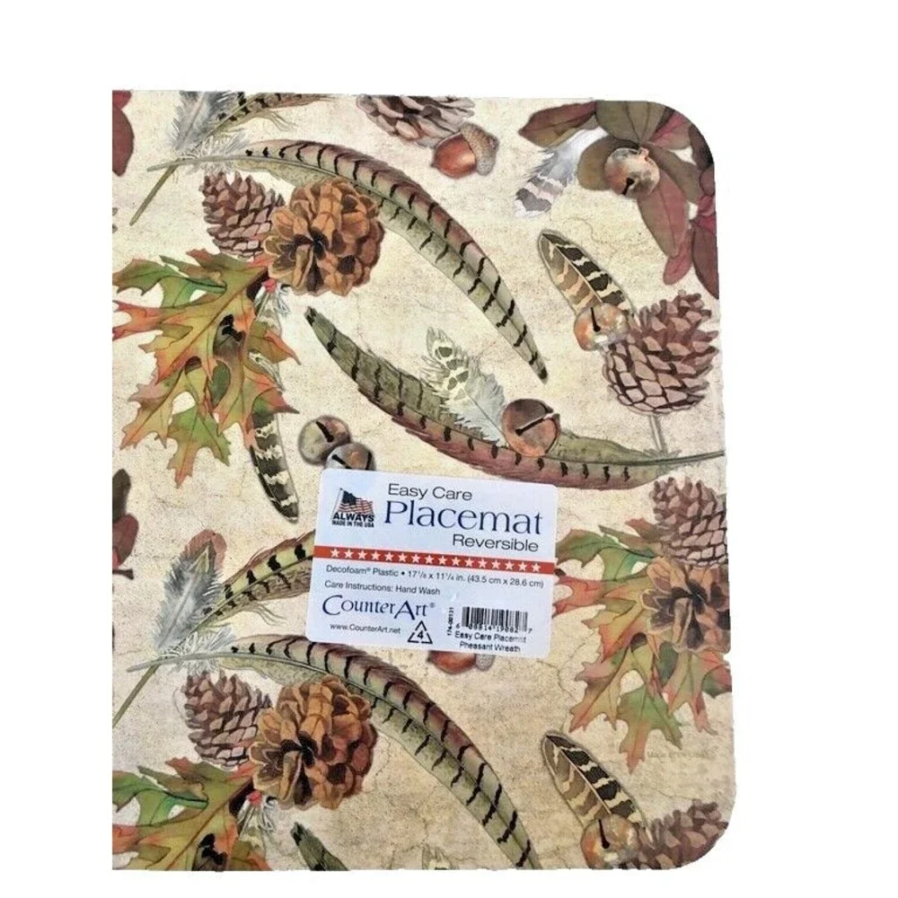 CounterArt Wreath Pheasant Placemats Thanksgiving Double Sided 17x11 Set of 4